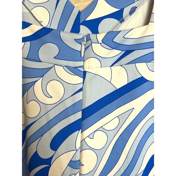 J. McLaughlin Women’s Small Blue White Abstract V-Neck Tank Stretch Mini Dress - Picture 6 of 6